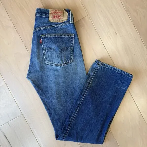 Vintage Levis 501 Jeans 30 Blue Dark Wash Straight Denim Workwear Non Selvedge